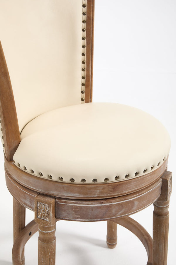 English Elm Cow Top Grain Leather High Back Swivel Barstool Solid Hardwood Frame Kitchen Island W2195P479949