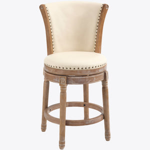 English Elm Cow Top Grain Leather High Back Swivel Barstool Solid Hardwood Frame Kitchen Island W2195P479949