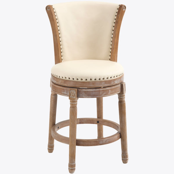 English Elm Cow Top Grain Leather High Back Swivel Barstool Solid Hardwood Frame Kitchen Island W2195P479949