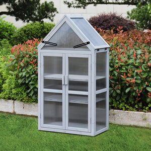 English Elm Mini Cedar Greenhouse with Vented Roof Adjustable Shelves for Patio Balcony Garden W21966788