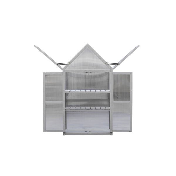 English Elm Mini Cedar Greenhouse with Vented Roof Adjustable Shelves for Patio Balcony Garden W21966788