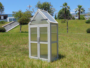 English Elm Mini Cedar Greenhouse with Vented Roof Adjustable Shelves for Patio Balcony Garden W21966788