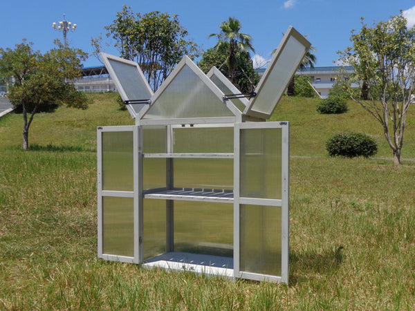 English Elm Mini Cedar Greenhouse with Vented Roof Adjustable Shelves for Patio Balcony Garden W21966788