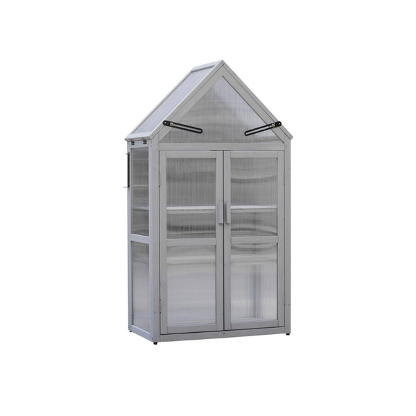 English Elm Mini Cedar Greenhouse with Vented Roof Adjustable Shelves for Patio Balcony Garden W21966788