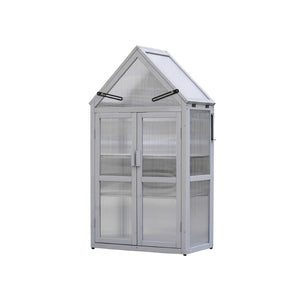 English Elm Mini Cedar Greenhouse with Vented Roof Adjustable Shelves for Patio Balcony Garden W21966788