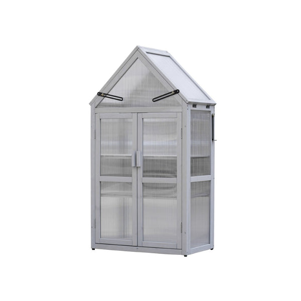 English Elm Mini Cedar Greenhouse with Vented Roof Adjustable Shelves for Patio Balcony Garden W21966788