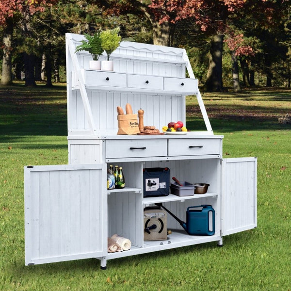 English Elm Outdoor Potting Bench Solid Fir Wood Farmhouse Garden Work Table with Storage W219S00001