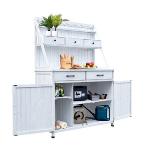 English Elm Outdoor Potting Bench Solid Fir Wood Farmhouse Garden Work Table with Storage W219S00001