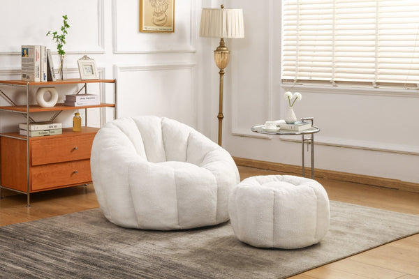 English Elm Sofa Bean Bag Chair Faux Fur Memory Foam Oversized Lounge Seat for Game Bedroom White W2200P239876