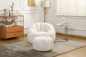 English Elm Sofa Bean Bag Chair Faux Fur Memory Foam Oversized Lounge Seat for Game Bedroom White W2200P239876