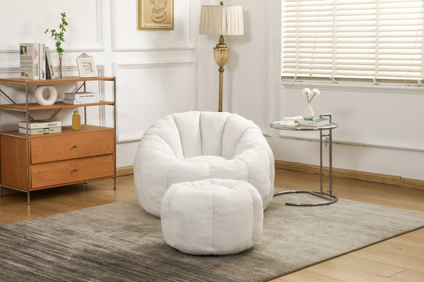 English Elm Sofa Bean Bag Chair Faux Fur Memory Foam Oversized Lounge Seat for Game Bedroom White W2200P239876
