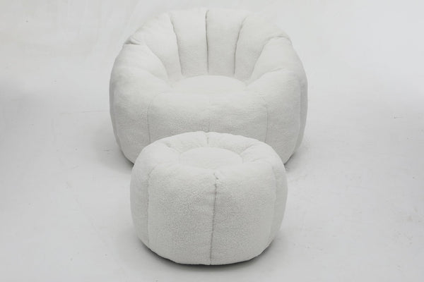 English Elm Sofa Bean Bag Chair Faux Fur Memory Foam Oversized Lounge Seat for Game Bedroom White W2200P239876