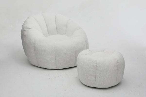 English Elm Sofa Bean Bag Chair Faux Fur Memory Foam Oversized Lounge Seat for Game Bedroom White W2200P239876