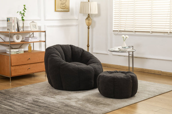 English Elm Sofa Bean Bag Chair Faux Fur Memory Foam Oversized Lounge Seat for Game Bedroom Dark Gray W2200P239877