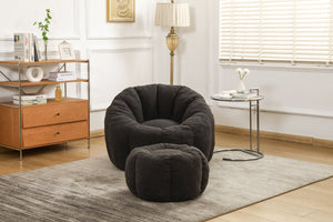 English Elm Sofa Bean Bag Chair Faux Fur Memory Foam Oversized Lounge Seat for Game Bedroom Dark Gray W2200P239877
