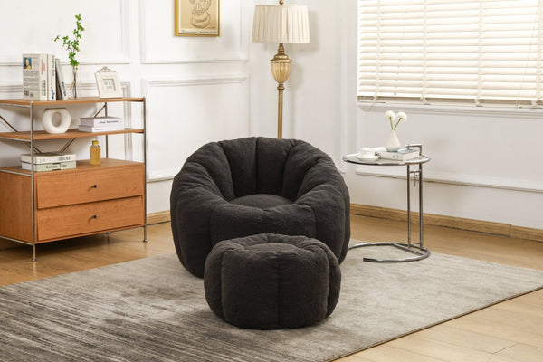 English Elm Sofa Bean Bag Chair Faux Fur Memory Foam Oversized Lounge Seat for Game Bedroom Dark Gray W2200P239877