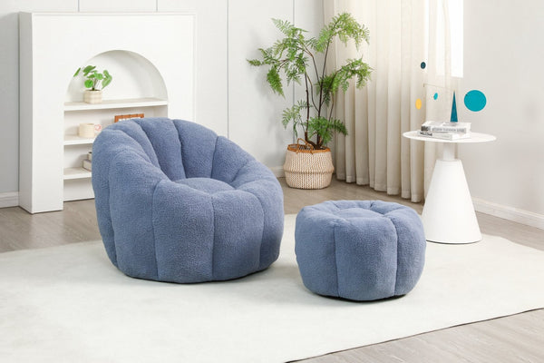 English Elm Sofa Bean Bag Chair Faux Fur Memory Foam Oversized Lounge Seat for Game Bedroom Light Blue W2200P302157