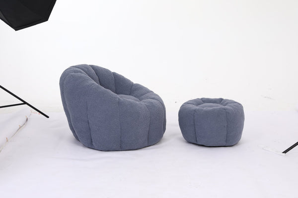 English Elm Sofa Bean Bag Chair Faux Fur Memory Foam Oversized Lounge Seat for Game Bedroom Light Blue W2200P302157