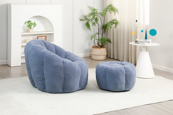 English Elm Sofa Bean Bag Chair Faux Fur Memory Foam Oversized Lounge Seat for Game Bedroom Light Blue W2200P302157