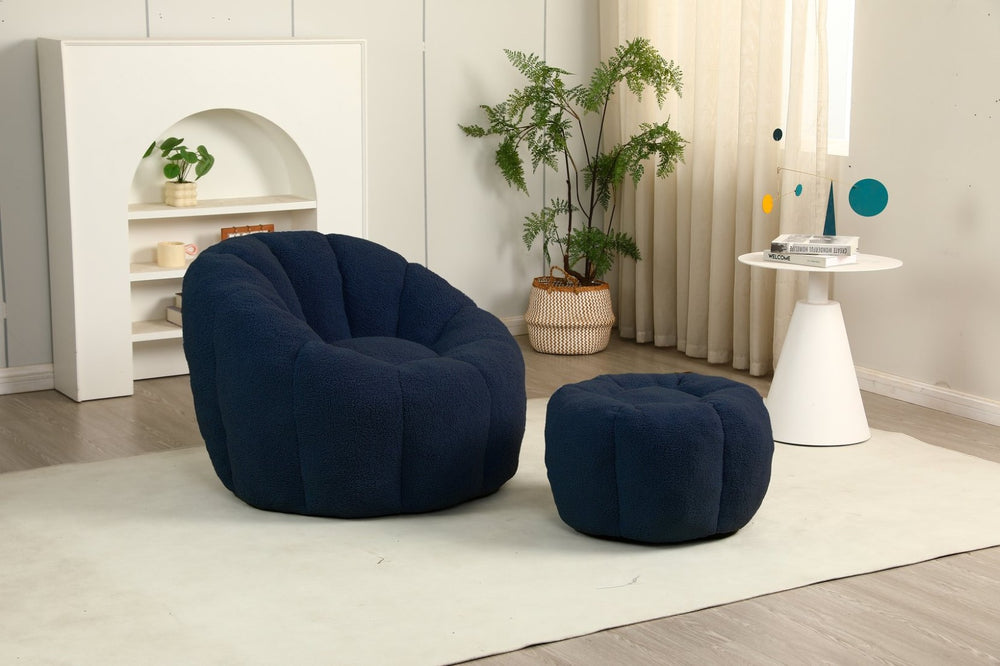 English Elm Sofa Bean Bag Chair Faux Fur Memory Foam Oversized Lounge Seat for Game Bedroom Dark Blue W2200P302161