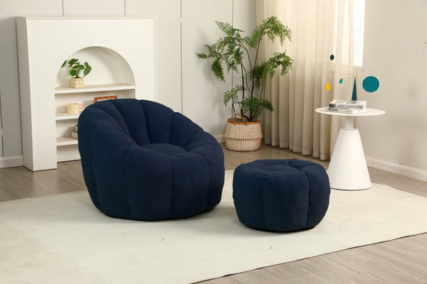 English Elm Sofa Bean Bag Chair Faux Fur Memory Foam Oversized Lounge Seat for Game Bedroom Dark Blue W2200P302161