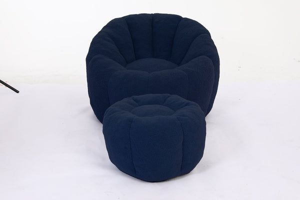 English Elm Sofa Bean Bag Chair Faux Fur Memory Foam Oversized Lounge Seat for Game Bedroom Dark Blue W2200P302161