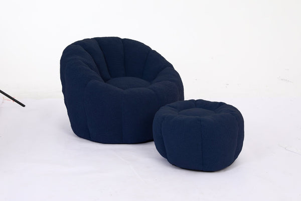 English Elm Sofa Bean Bag Chair Faux Fur Memory Foam Oversized Lounge Seat for Game Bedroom Dark Blue W2200P302161