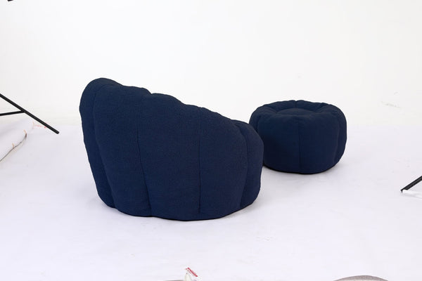 English Elm Sofa Bean Bag Chair Faux Fur Memory Foam Oversized Lounge Seat for Game Bedroom Dark Blue W2200P302161