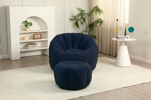 English Elm Sofa Bean Bag Chair Faux Fur Memory Foam Oversized Lounge Seat for Game Bedroom Dark Blue W2200P302161