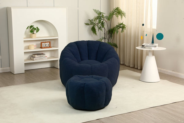 English Elm Sofa Bean Bag Chair Faux Fur Memory Foam Oversized Lounge Seat for Game Bedroom Dark Blue W2200P302161