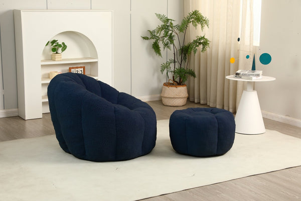 English Elm Sofa Bean Bag Chair Faux Fur Memory Foam Oversized Lounge Seat for Game Bedroom Dark Blue W2200P302161