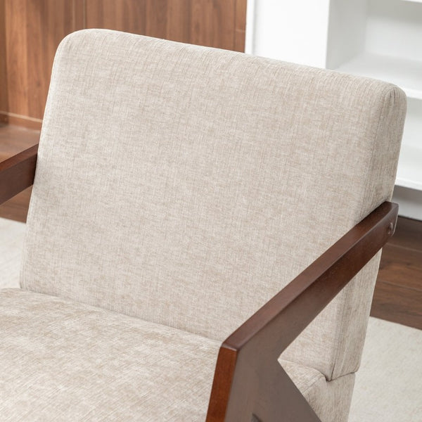 English Elm Mid Century Modern Accent Chair Solid Rubberwood Linen Fabric Seat for Living Room W2200P535109