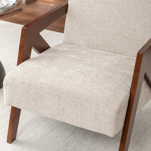 English Elm Mid Century Modern Accent Chair Solid Rubberwood Linen Fabric Seat for Living Room W2200P535109