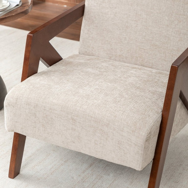 English Elm Mid Century Modern Accent Chair Solid Rubberwood Linen Fabric Seat for Living Room W2200P535109