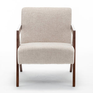 English Elm Mid Century Modern Accent Chair Solid Rubberwood Linen Fabric Seat for Living Room W2200P535109