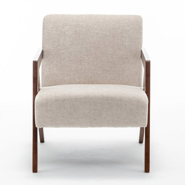 English Elm Mid Century Modern Accent Chair Solid Rubberwood Linen Fabric Seat for Living Room W2200P535109