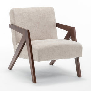 English Elm Mid Century Modern Accent Chair Solid Rubberwood Linen Fabric Seat for Living Room W2200P535109