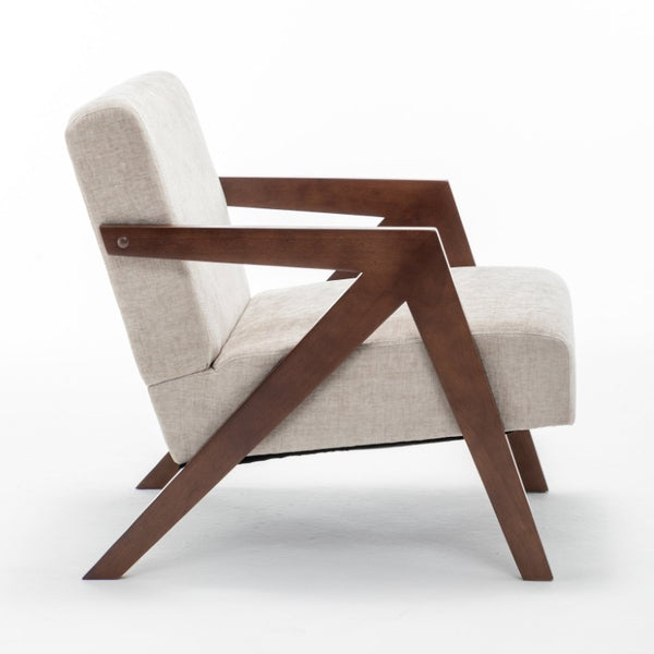 English Elm Mid Century Modern Accent Chair Solid Rubberwood Linen Fabric Seat for Living Room W2200P535109