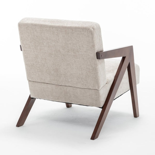 English Elm Mid Century Modern Accent Chair Solid Rubberwood Linen Fabric Seat for Living Room W2200P535109