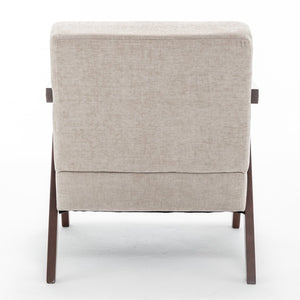English Elm Mid Century Modern Accent Chair Solid Rubberwood Linen Fabric Seat for Living Room W2200P535109