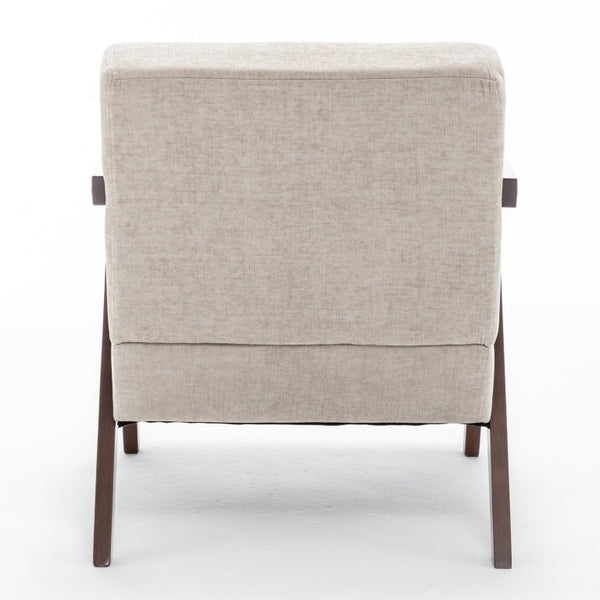 English Elm Mid Century Modern Accent Chair Solid Rubberwood Linen Fabric Seat for Living Room W2200P535109