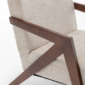 English Elm Mid Century Modern Accent Chair Solid Rubberwood Linen Fabric Seat for Living Room W2200P535109