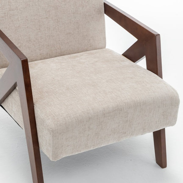 English Elm Mid Century Modern Accent Chair Solid Rubberwood Linen Fabric Seat for Living Room W2200P535109