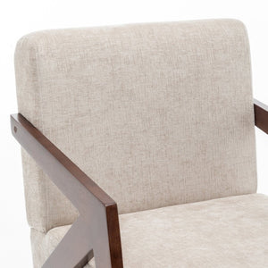 English Elm Mid Century Modern Accent Chair Solid Rubberwood Linen Fabric Seat for Living Room W2200P535109