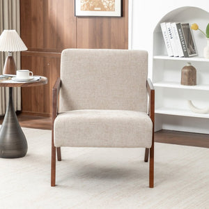 English Elm Mid Century Modern Accent Chair Solid Rubberwood Linen Fabric Seat for Living Room W2200P535109