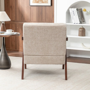 English Elm Mid Century Modern Accent Chair Solid Rubberwood Linen Fabric Seat for Living Room W2200P535109