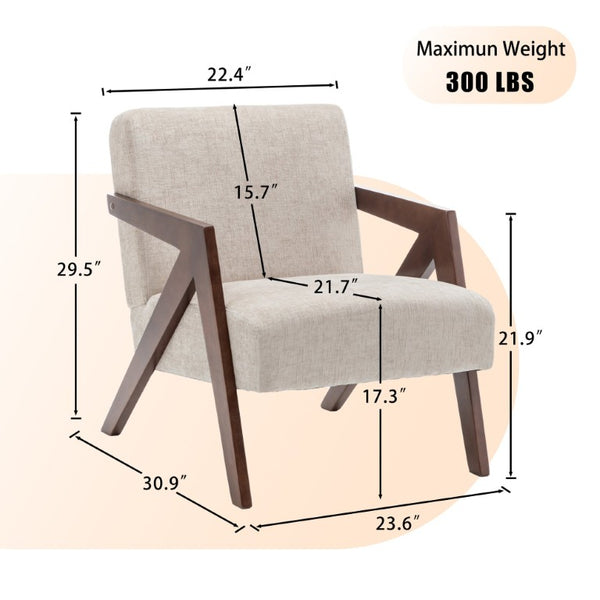 English Elm Mid Century Modern Accent Chair Solid Rubberwood Linen Fabric Seat for Living Room W2200P535109