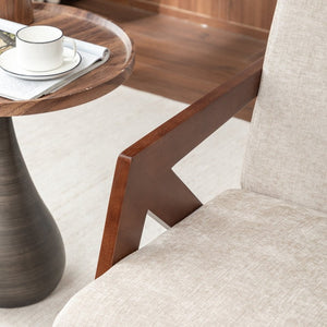 English Elm Mid Century Modern Accent Chair Solid Rubberwood Linen Fabric Seat for Living Room W2200P535109