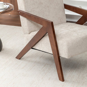 English Elm Mid Century Modern Accent Chair Solid Rubberwood Linen Fabric Seat for Living Room W2200P535109