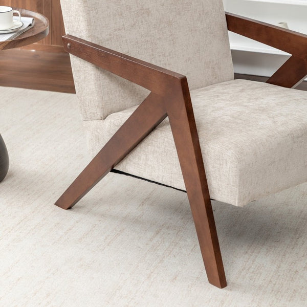 English Elm Mid Century Modern Accent Chair Solid Rubberwood Linen Fabric Seat for Living Room W2200P535109